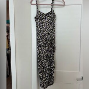 Hollister Black Floral Maxi Dress with Lavender and Pale Yellow Accents